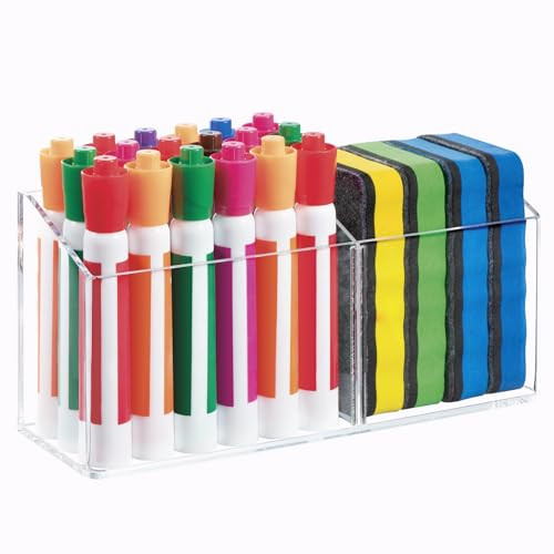 Simetufy Large Magnetic Dry Erase Marker Holder, Magnetic Pen Holder, Whiteboard Marker Holder with Movable Divider for Glass, Fridge & Locker, Non-s