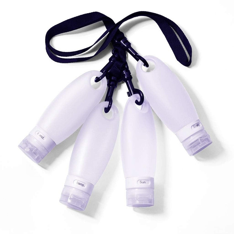 Silicone Travel Bottle Set TSA Approved Carry On Shampoo Conditioner Bottle Leak Proof Design BPA Free for Cosmetics 3.3 Oz (4 Pack + Lanyard (White