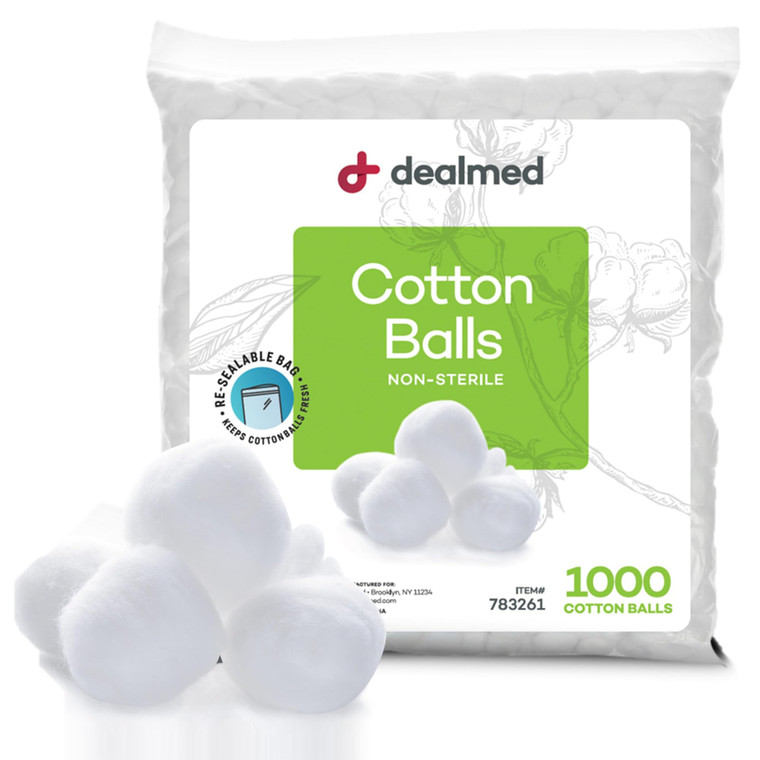 Dealmed 1000 ct. Cotton Balls for Face, Makeup, Medical Uses, & DIY Crafts | Non-Sterile Bulk Pack | Resealable Zip-Locked Bag | 100% Pure Cotton, So