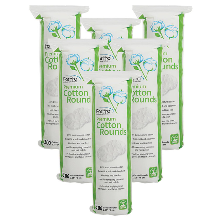 ForPro Professional Collection Premium Cotton Rounds, 100% Cotton, Non-Tearing, Lint-Free, for Cosmetic, Nail, and Personal Use, 2.25", Pack of 6, Co