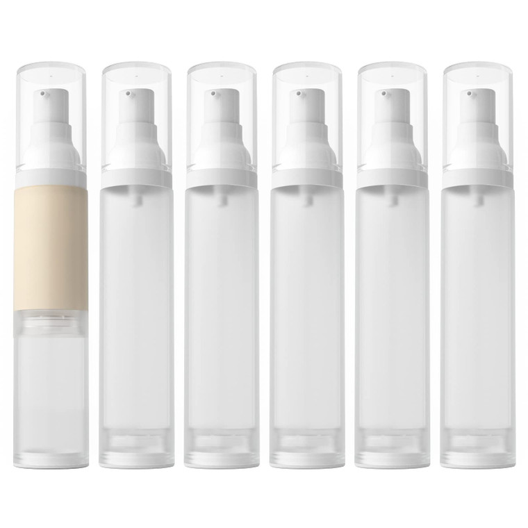 LONGWAY 1.7oz 50ml Airless Cosmetic Cream Pump Bottle Travel Size Dispenser Refillable Containers/Foundation Travel Pump Bottle for Shampoo?Pack of 6