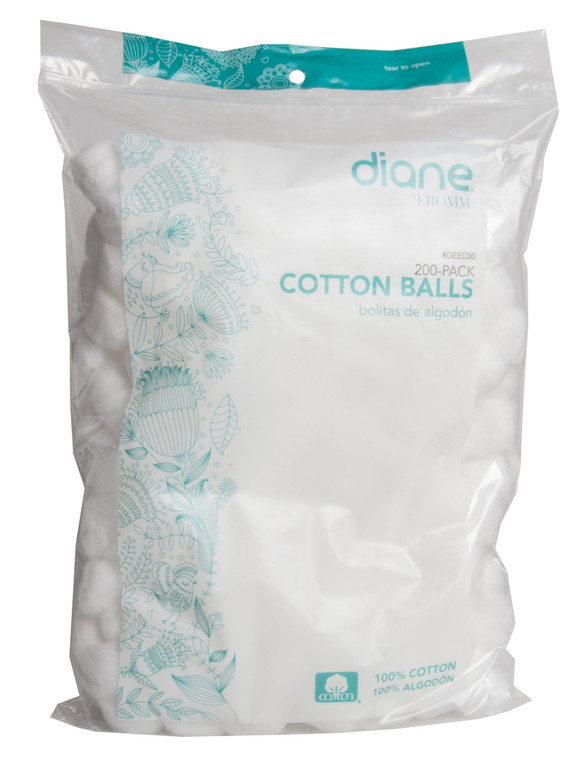 Diane 100% Pure Cotton Balls, 200 Count - Soft, Super Absorbent, Multipurpose Cotton Balls for Makeup Removal, Nail Polish, Applying Lotion or Powder