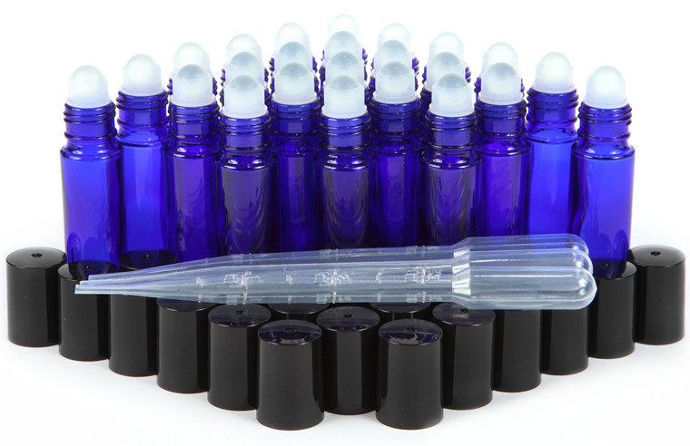 Vivaplex 24, Cobalt Blue, 10 ml Glass Roll On Bottles with 3-3 ml Dropper's