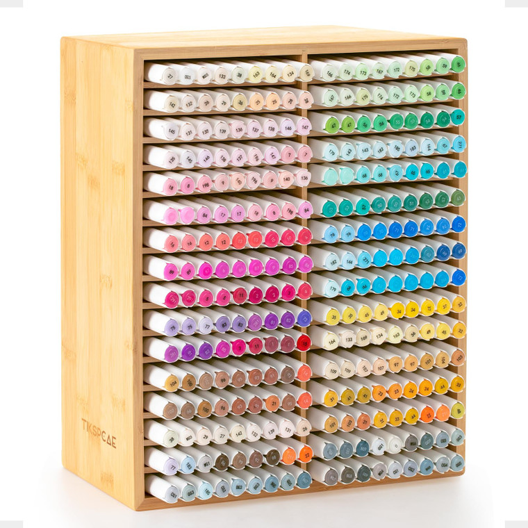 TIKSPCAE Marker Organizer for 288 Markers,Bamboo Wooden Desk Storage Organizer Rack,Markers Pens Pencils Art Brushes Storage Holder for Home Classroo