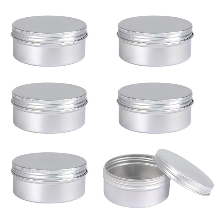 6PCS 120 ML 4oz Round Aluminum Jars Tins Cosmetic Sample Containers With Screw Top For Beard Balm Salve Lip Balm Crafts Make Up Candles Storage Bottl