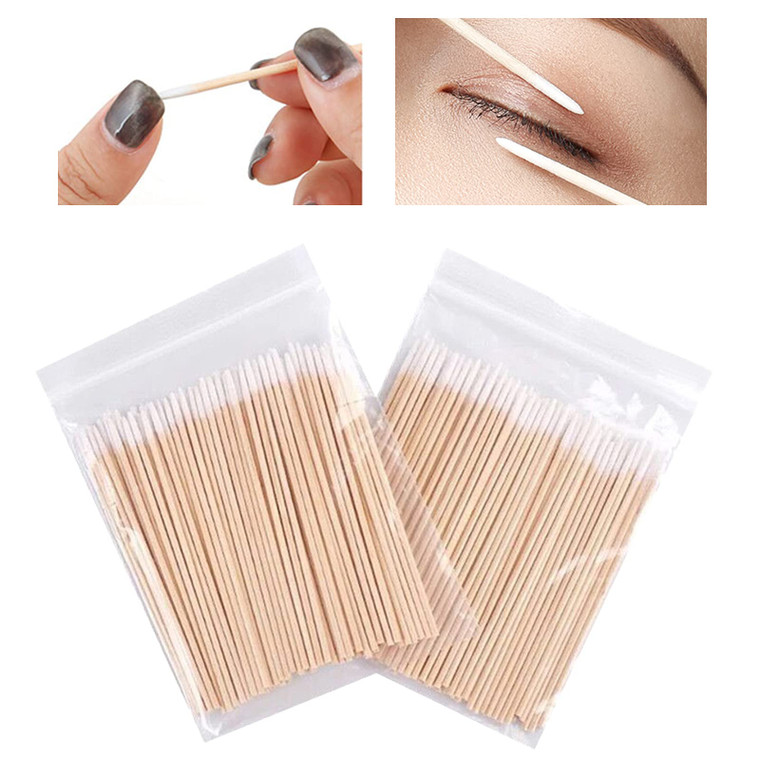 300pcs/pack Short Wood Handle Small Pointed Tip Head Cotton Swab Eyebrow Tattoo Beauty Makeup Color Nail Seam Dedicated Dirty Picking Pack of 2, HJ-N