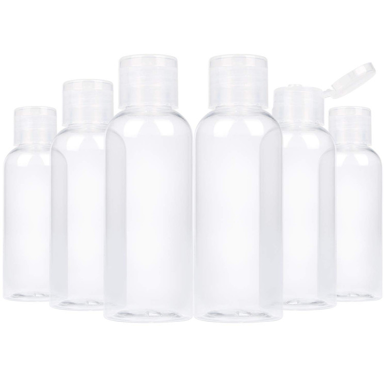 TRENDBOX 6 Pack Plastic Empty Bottles with Flip Cap for Shampoo, Lotions, Liquid Body Soap, Cream (2 oz / 60 ml)