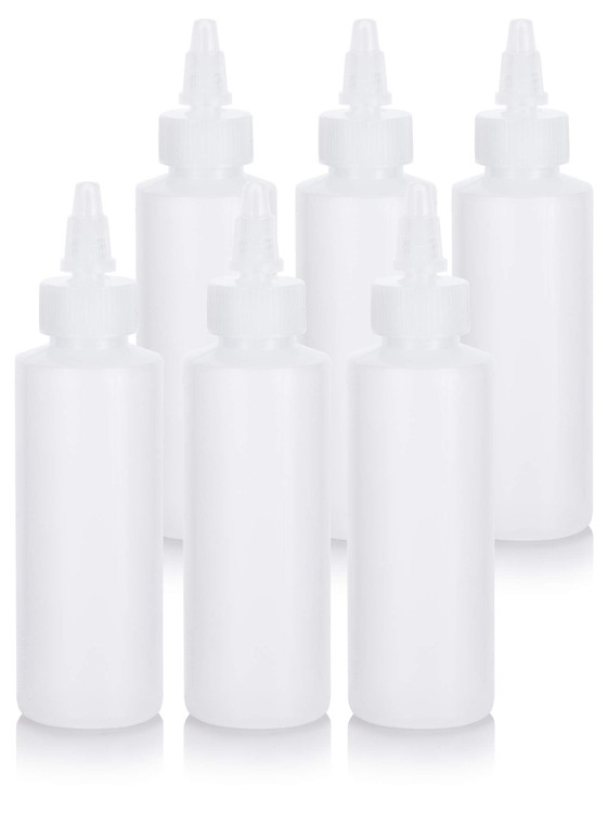 JUVITUS 4 oz / 120 ml Clear Natural Refillable Plastic Squeeze Bottle with Twist Top Spout (6 pack)