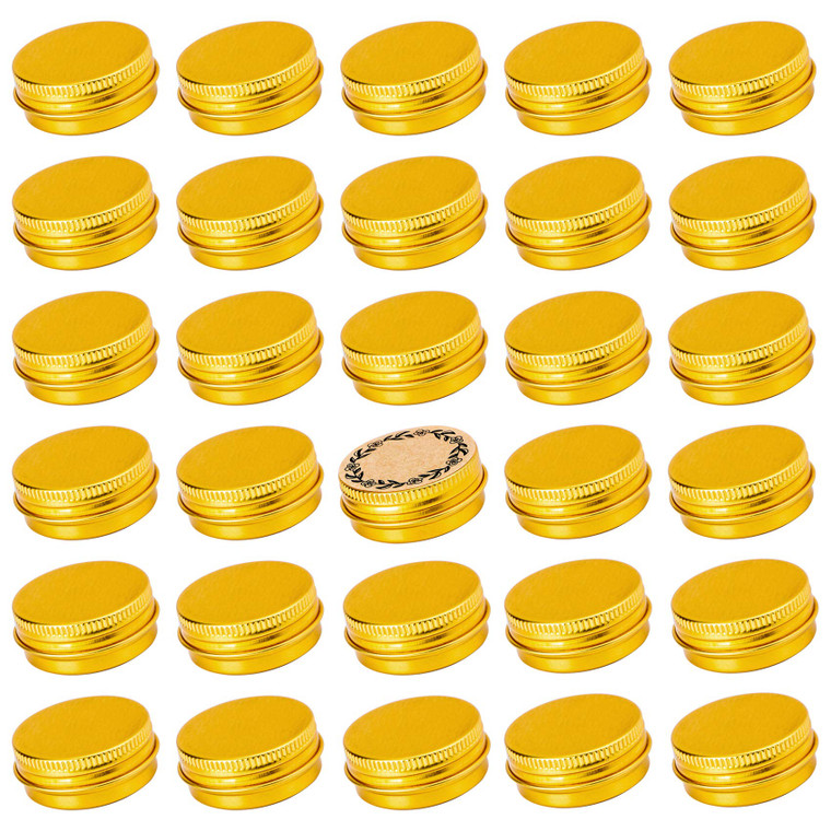 0.5 oz Screw Top Aluminum Tin Jar with Screw Lid and Blank Labels (Gold - Pack of 32)