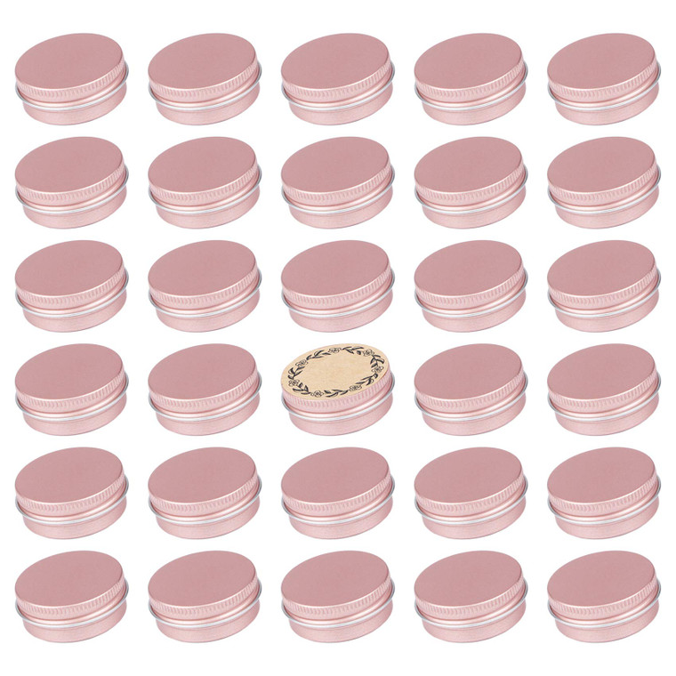 0.5 oz Screw Top Aluminum Tin Jar with Screw Lid and Blank Labels (Rose Gold - Pack of 32)