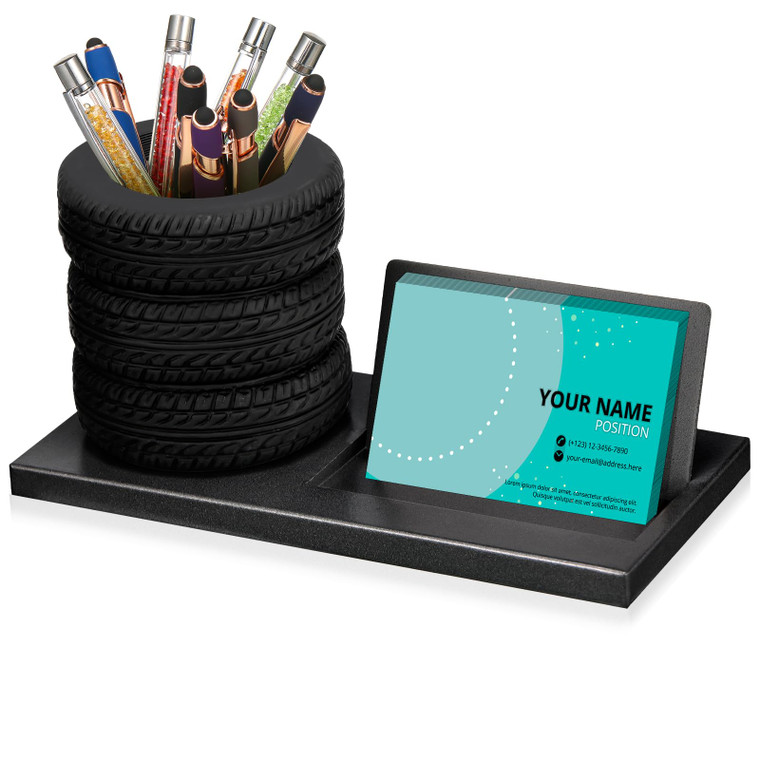 Eersida 2-in-1 Tire Pen Holder and Business Card Organizer Set Fun Mechanical Car Lover Gift Business Card Holder Car Desktop Organizer Stationery Of