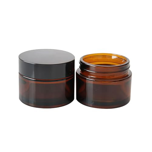 2oz 50ML Amber Round Glass Jars Bottle With Black Lids And Inner Liners Pot Container For Makeup Cosmetic Face Eyes Cream Lotion(2PCS)