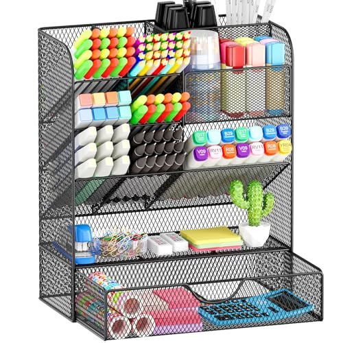 OPNICE Desk Organizers and Accessories, Pen Holder for Desk Organizer with Drawer, Desktop Workspace Organizer, Office Desk Accessories for School Ho