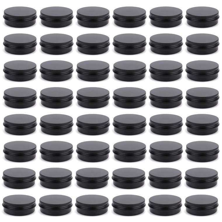 Foraineam 48 Pack 2 oz Round Lip Balm Tin Cans - Aluminum Cosmetic Sample Containers with Screw Lid - Matte Black Metal Empty Tins Storage Travel Tin
