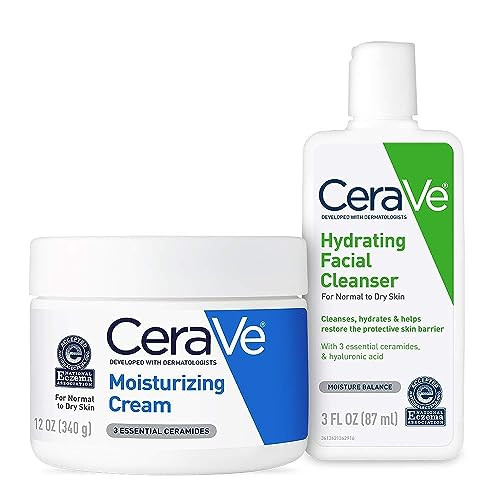 CeraVe Moisturizing Cream and Hydrating Face Wash Trial Combo, 12oz Cream + 3oz Travel Size Cleanser
