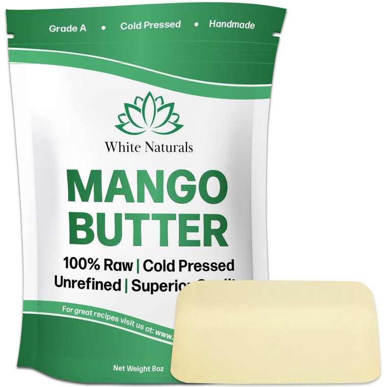 White Naturals Unrefined Mango Butter 8 oz Raw, Natural, Pure, Grade A Moisturizer, Use Alone or in DIY Whipped Body Butters, Soap & Lotions Making,