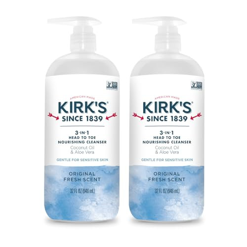 Kirk's 3-in-1 Head to Toe Nourishing Liquid Cleanser- for Men, Women & Children - Premium Coconut Oil & Aloe Vera- Non GMO & Vegan -Original Fresh Sc