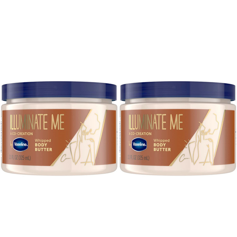 Vaseline Illuminate Me Whipped Body Butter 2-Pack  Lightweight Moisturizer for Luminous, Glowing Skin, 11 Oz Ea