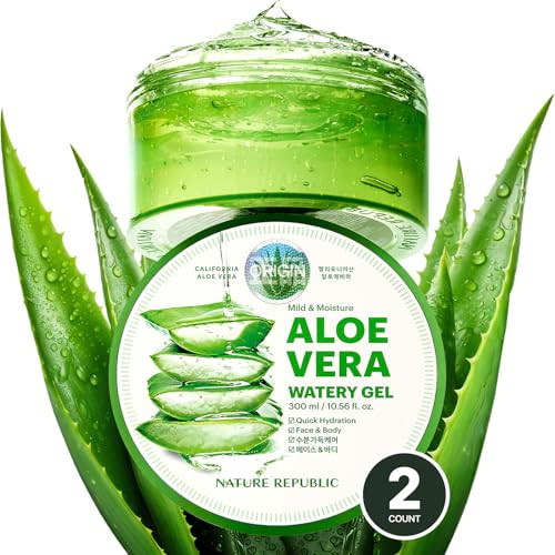 Nature Republic Mild & Moisture Aloe Vera Watery Gel (2 PCS) | Hydrating & Moisturizing, Fast-Absorbing Non-Sticky, Aftersun & Aftershave Soothing Ge