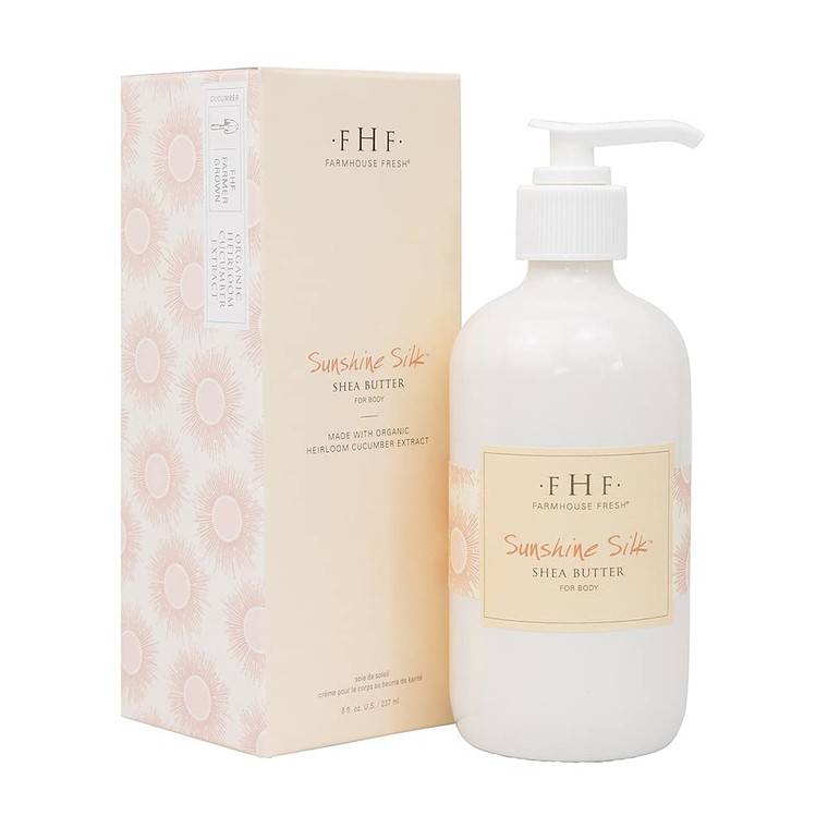 FarmHouse Fresh Sunshine Silk Organic Shea Butter Body Lotion  Hydrating Moisturizer with Vitamin E, Citrus and Vanilla Scent, 8 fl oz