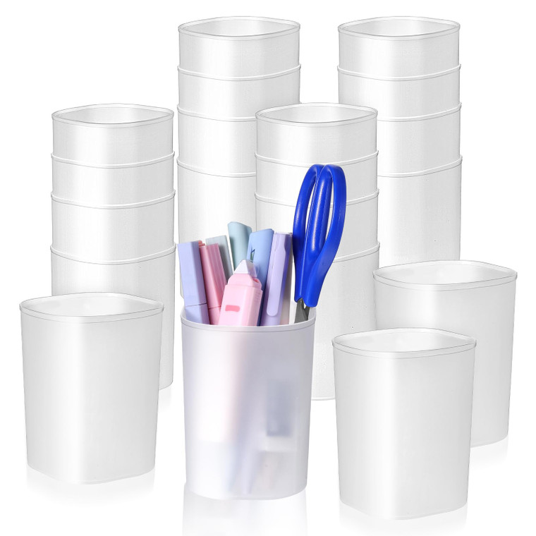 AojSup 24 Pcs Pen Holder Pen Cups for Desk Organizers and Storage Stationery Plastic Matte Pencil Holder Cups Ins Style Transparent for Office School
