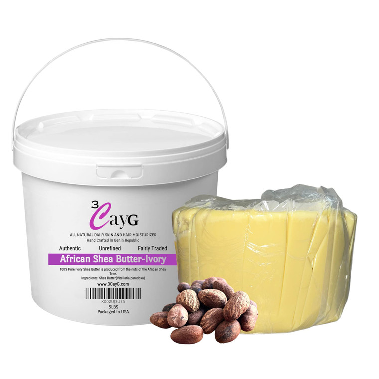 3CayG Raw Organic Ivory Shea Butter 5LB Pail Clean Ready to Use Bulk Shea Butter Raw African Shea Butter Great for Body Butters Soap Making Haircare