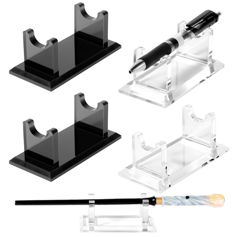 CharmFields 4 PCS Acrylic Pen Display Stand, Fountain Pen Holder Rack, Ballpoint Pen & Paintbrush Organizer for Home, Office, School, or Store, Black