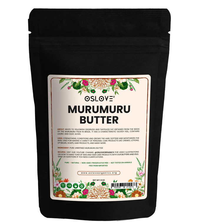 Oslove Organics Pure, Natural and Unrefined Murumuru Butter - Soft silky butter for lotions, whipped body butters/souffles, lip balms, salves | 8oz