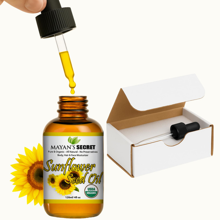 Mayan's Secret Sunflower Seed Oil - 4oz Size | All Natural Cold Pressed USDA Certified Organic - High oleic| Daily or Nighttime Regimen Large 4oz Amb