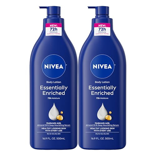 NIVEA Essentially Enriched Body Lotion for Very Dry Skin with Hyaluronic Acid, Almond Oil and Deep Nourishing Serum, 72-Hour Body Moisturizer, 16.9 F
