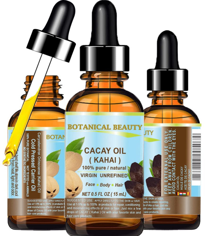 Botanical Beauty CACAY OIL 100% Pure Natural Virgin Unrefined WILD GROW Anti Wrinkle Face Oil Natural Retinol Vitamin A, Vitamin E. 0.5 Fl.oz.- 15 ml