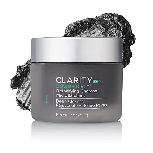 ClarityRx Down + Dirty Detoxifying Charcoal Face Wash, Natural Plant-Based Exfoliating Deep Pore Cleanser for Oily Skin, Paraben Free, Cruelty Free (