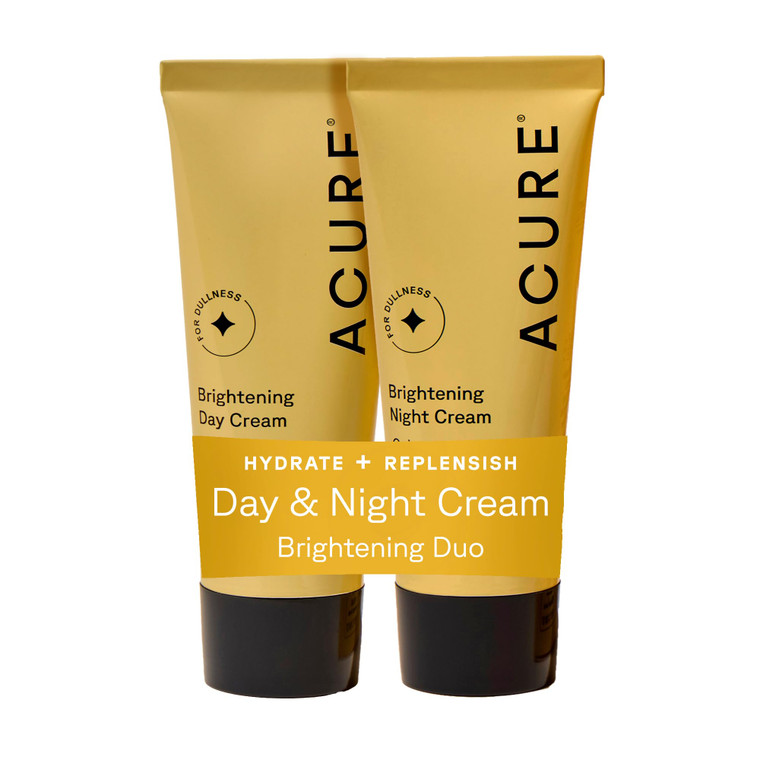 Acure Brightening Day & Night Cream Set - Daily Cica Cream & Night Face Cream for Women & Men with Argan Oil, Hydrate, Refresh, Tone & Brighten Skin,