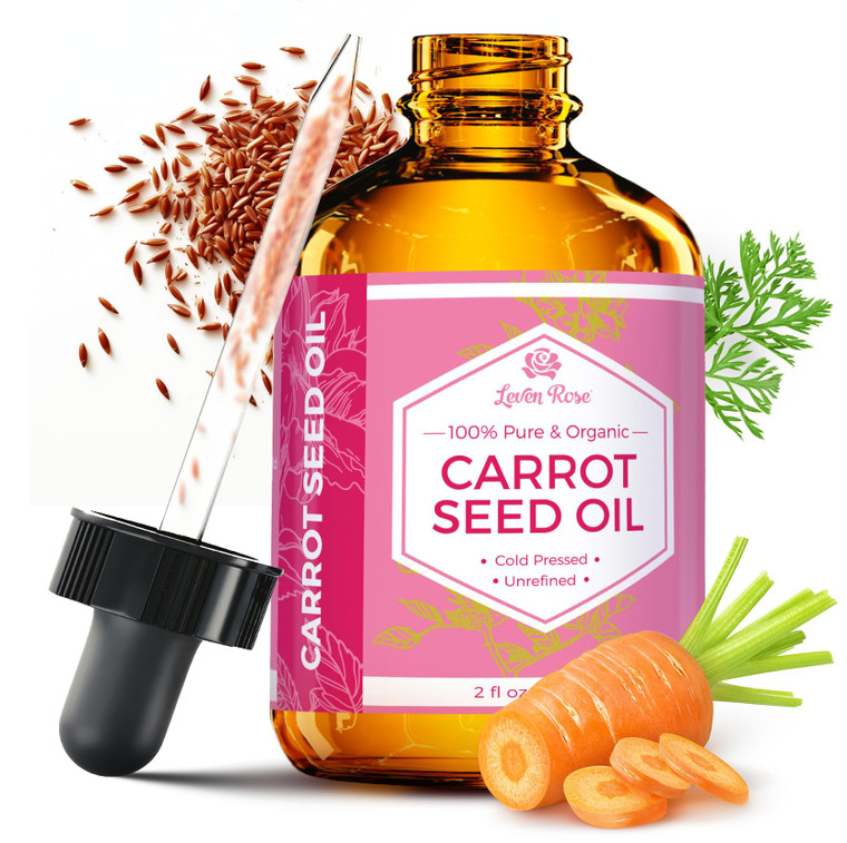 Carrot Seed Oil by Leven Rose, 100% Pure Unrefined Cold Pressed Moisturizer for Hair Skin and Nails 2 oz