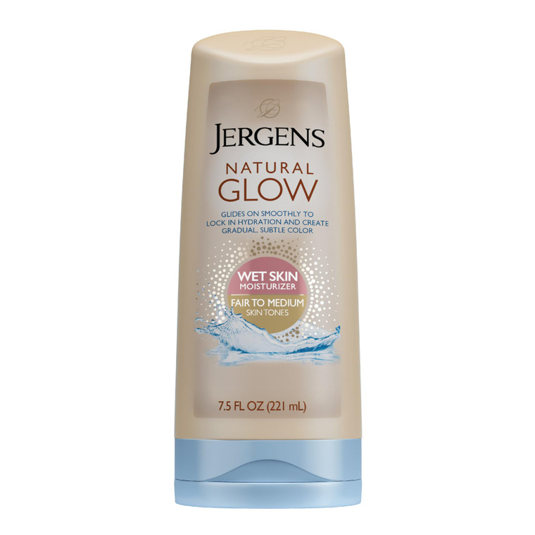 Jergens Natural Glow In Shower Lotion, Self Tanner for Fair to Medium Skin Tone, Sunless Tanning Wet Skin Lotion for Gradual, Flawless Color, 7.5 Oun