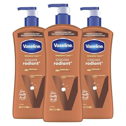 Vaseline Intensive Care Body Lotion Cocoa Radiant 3 count for Dry Skin Lotion Made with Ultra-Hydrating Lipids and Pure Cocoa Butter for a Long-Lasti