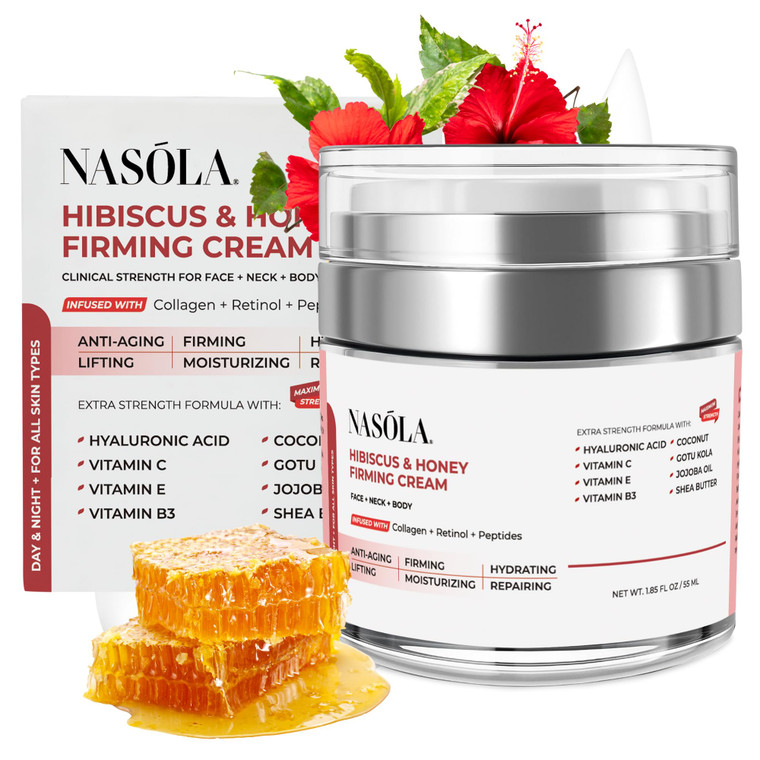 Nasola Hibiscus and Honey Firming Cream  Skin Tightening Moisturizer for Neck, Face & Body  Anti-Wrinkle with Collagen  1.85 oz / 55ml
