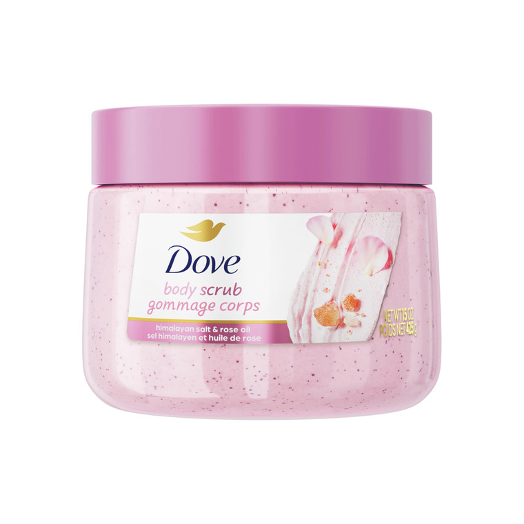 Dove Himalayan Salt & Rose Oil Body Scrub Exfoliates and Deeply Nourishes for Smooth, Radiant Skin 15 oz