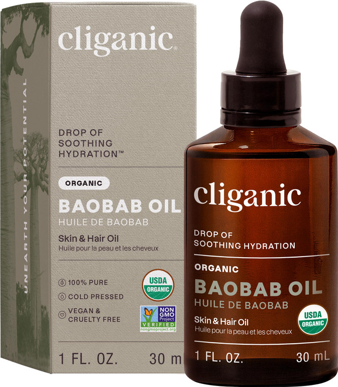 Cliganic Organic Baobab Oil, 100% Pure - For Face & Hair | Natural Cold Pressed Unrefined (Packaging May Vary)