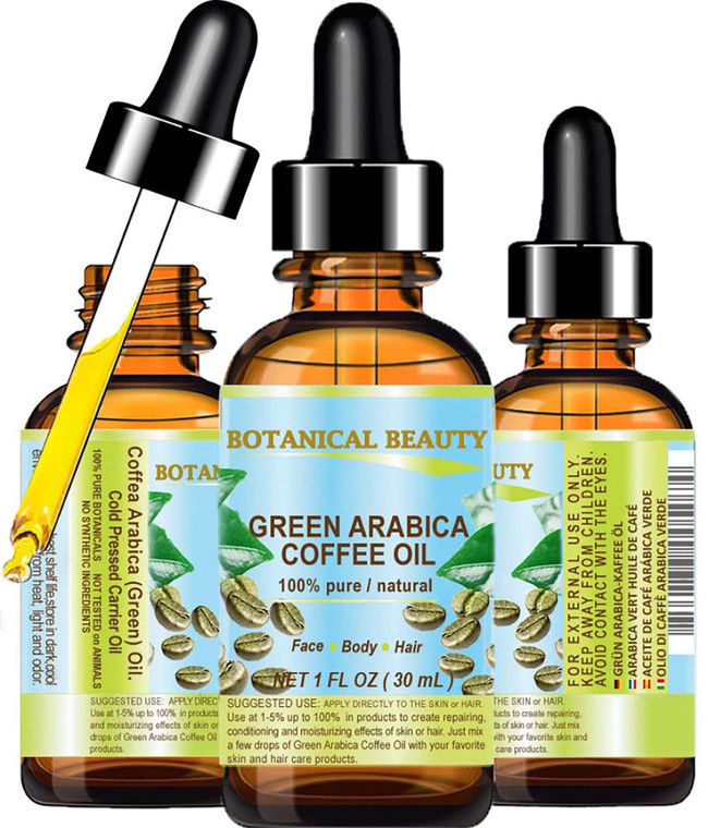 Botanical Beauty GREEN ARABICA COFFEE OIL Brazilian 100% Pure Virgin Unrefined for Face, Skin, Hair, Lip, Nails. Anti - Aging Face Oil (1 Fl Oz)