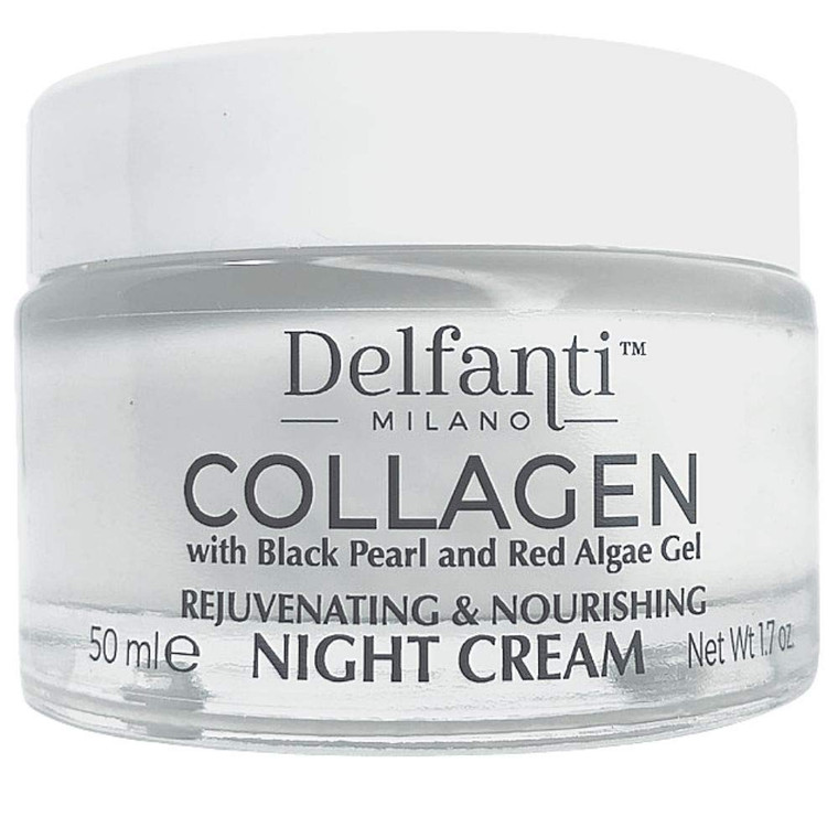 Delfanti-Milano  COLLAGEN REJUVENATING AND NOURISHING Night Cream  Face and Neck Moisturizer with BLACK PEARL and RED ALGAE GEL Made in Italy