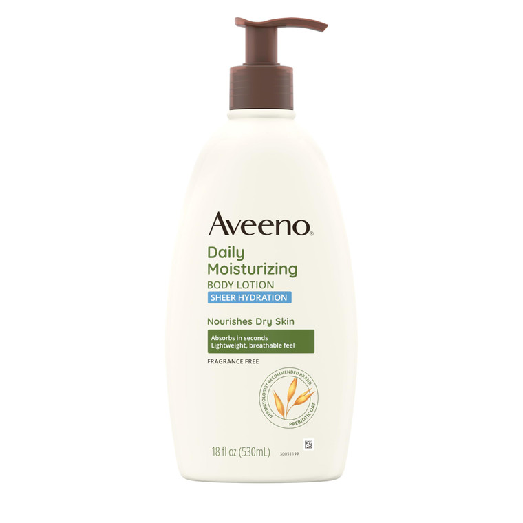 Aveeno Sheer Hydration Daily Moisturizing Fragrance-Free Lotion with Nourishing Prebiotic Oat, Fast-Absorbing Body Moisturizer for Dry Skin with Ligh