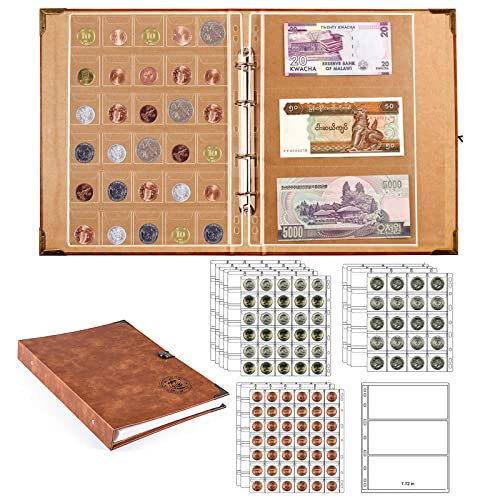 Ettonsun 30 Pockets Paper Money Collection Supplies Pages, 10 Sheets Money Page Holder Currency Collecting Book Album Sleeves for Coin Collection Boo