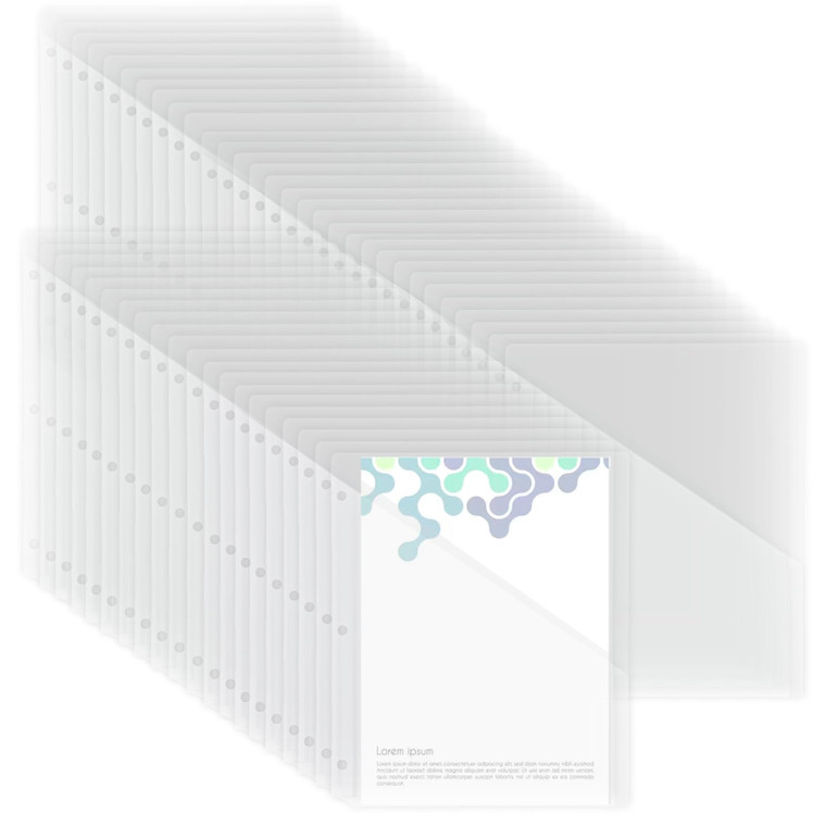 cobee 50 Pcs 3 Hole Punch Clear Binder Pockets, Slash Binder Dividers Plastic Folder Sleeves Letter/A4 Size File Jackets Document Organizer for Schoo