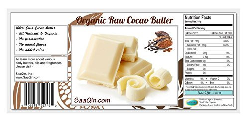 SAAQIN 1/2 Lb Organic Cocoa Butter, Pure, Raw, Unprocessed. Incredible Quality and Scent. Use for Lotion, Cream, Lip Balm, Oil, Stick, or Body Butter