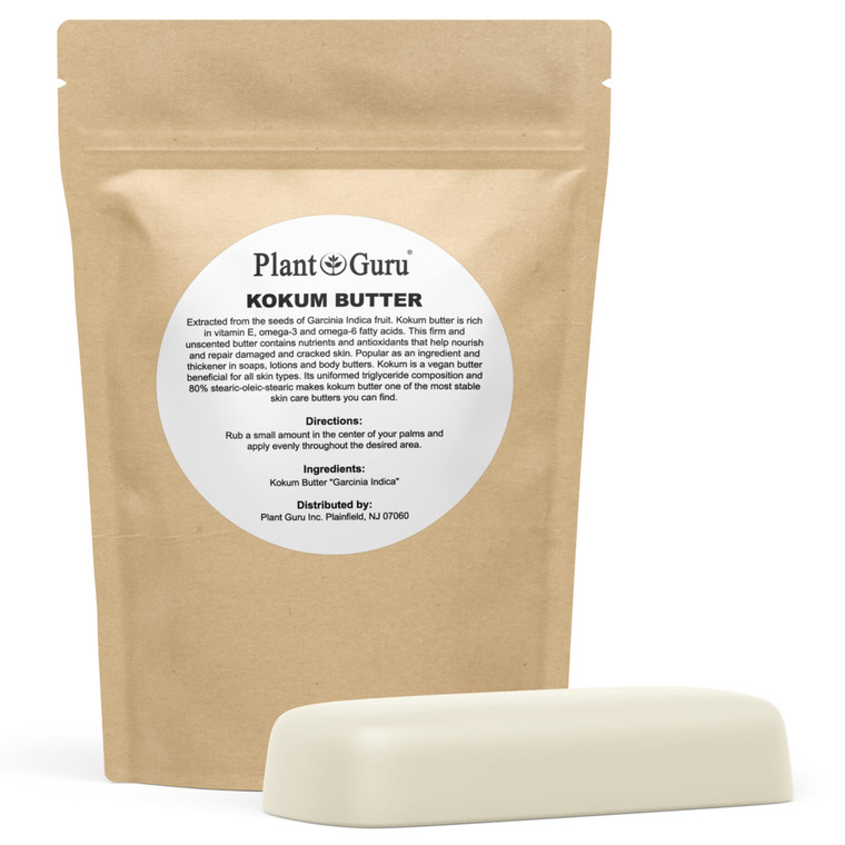 Raw Kokum Butter 8 oz. Bar 100% Pure Natural - Great for Skin, Body and Hair Moisturizer, DIY Creams, Balms, Lotions and Soap Making.