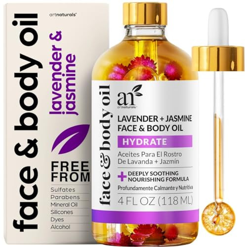 Artnaturals Organic Lavender + Jasmine Face Oil 4.0oz - for Body & Hair - 100% Natural, Moisturize, Rejuvenate & Enhance your skin - Anti-Aging Moist