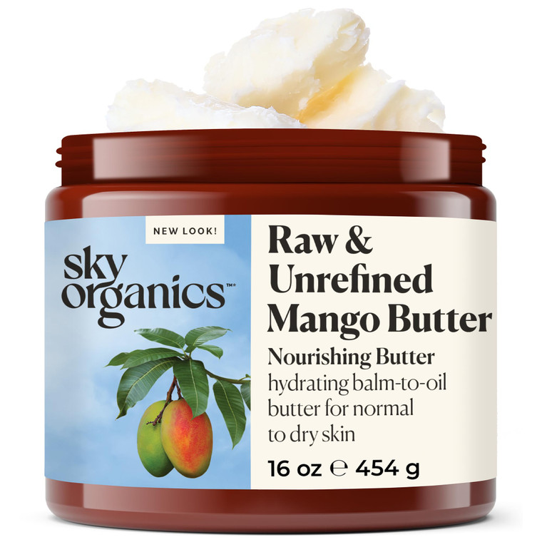 Sky Organics Mango Butter for Body & Face, 100% Raw and Unrefined Nourishing Butter for Light, Daily Hydration and Promotes Soft, Smooth, Heathy-Look