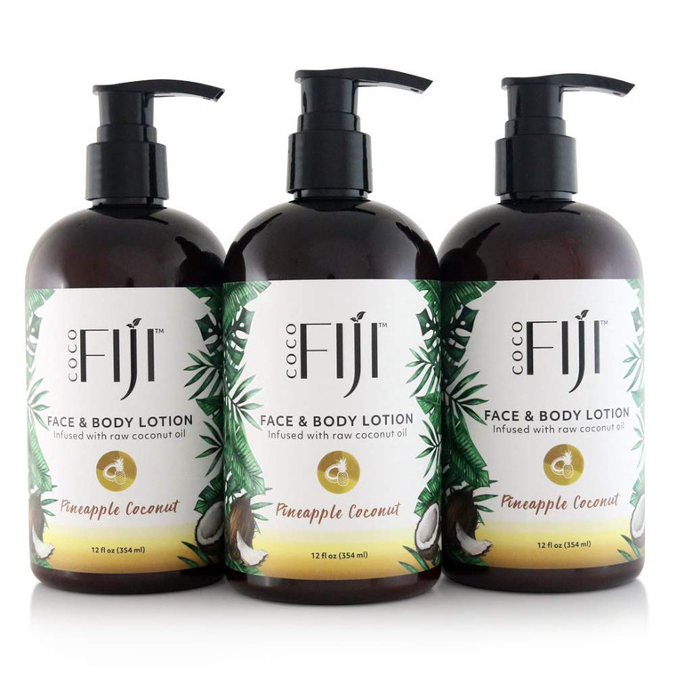 Coco Fiji Face & Body Lotion Infused With Coconut Oil | Lotion for Dry Skin | Moisturizer Face Cream & Massage Lotion for Women & Men | Pineapple Coc