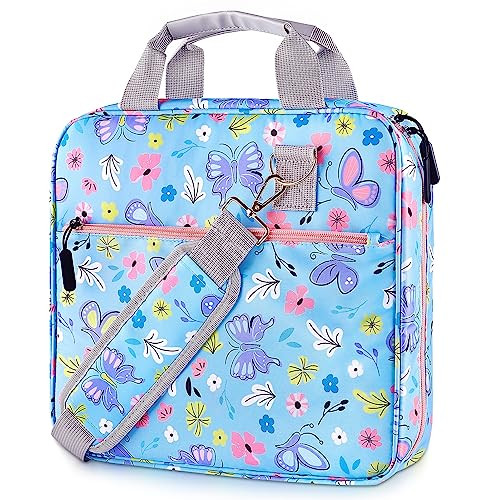 FIODAY Zipper Binder with Handle and Shoulder Strap - Multiple Pocket 500 Sheet Capacity Binder Organizer for School, Blue Purple